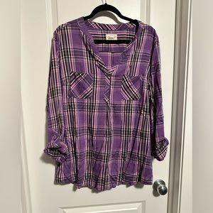 Purple plaid 3/4 length shirt